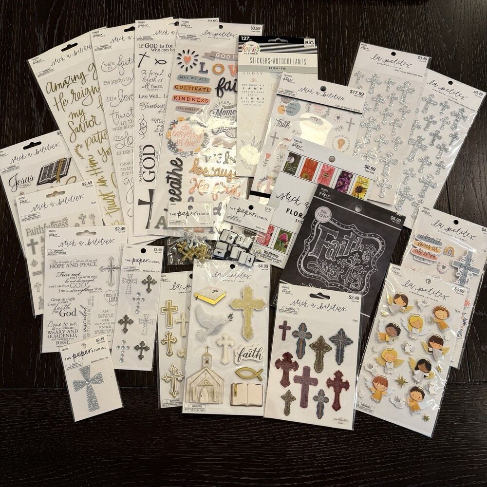 HUGE Lot Sticker Packs & Embellishments Christian Crosses Bible Prayer Journal